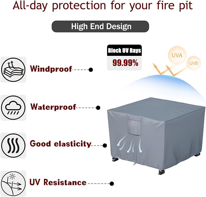 Chinchilla Heavy Duty 28 Inch Square Fire Pit Cover - 100% Waterproof & Weatherproof, Durable All-Season Protection for 26/27/28 Inch Propane Fire Pits and Tables