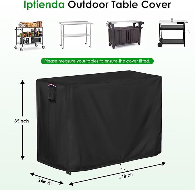Outdoor Table Cover for Tall Bar Height Patio Table, 51inch Waterproof Prep Table Cover for Dining Table,Grill Cart,Stainless Steel/Metal Table,Black-51"L x 24"W x 35"H