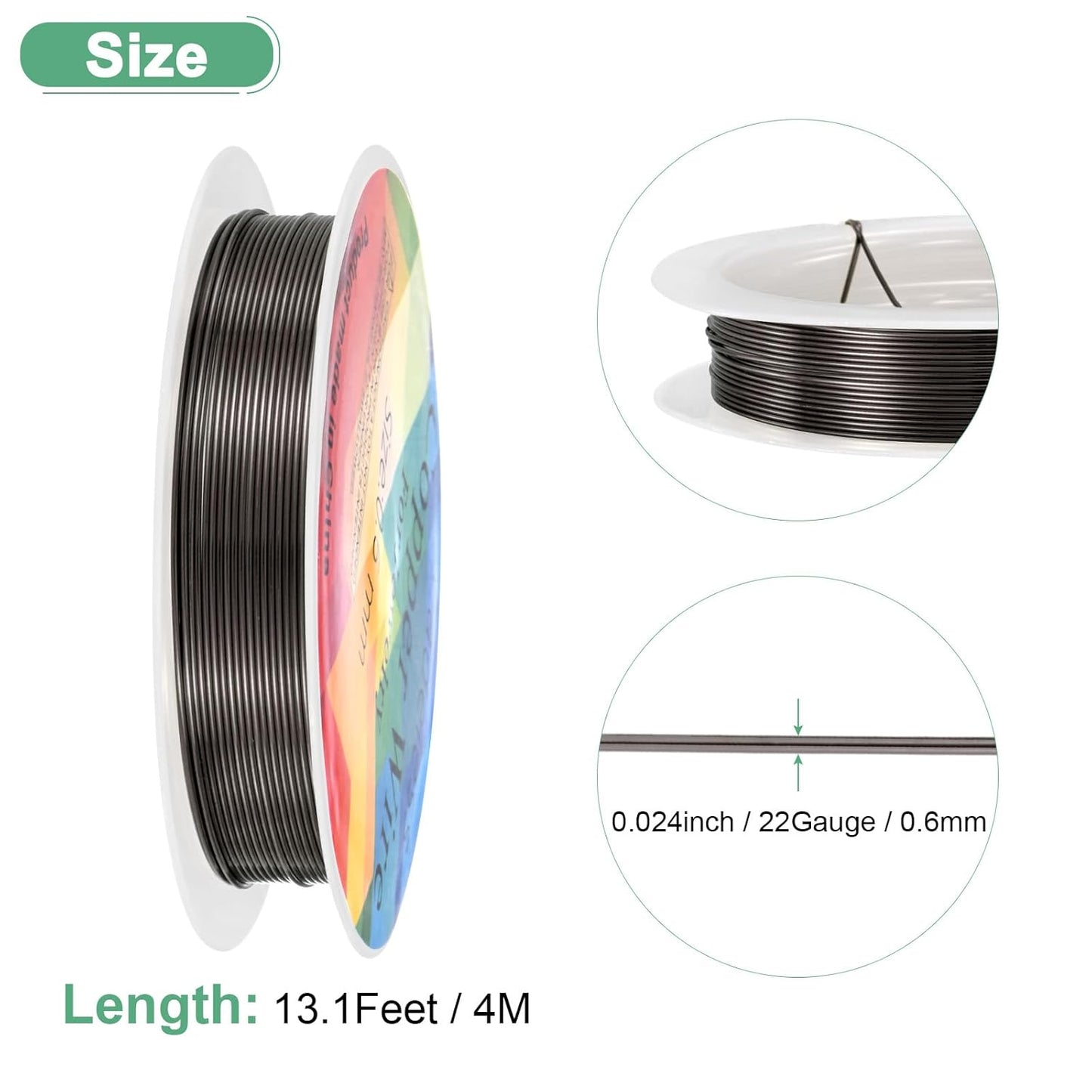0.6 mm/22 Gauge Copper Wire for Jewelry Making, 13.1FT Copper Beading Craft Wire for Jewelry/Weaving/DIY Crafting/Planting, Color-Retaining [4M, Metallic Black]