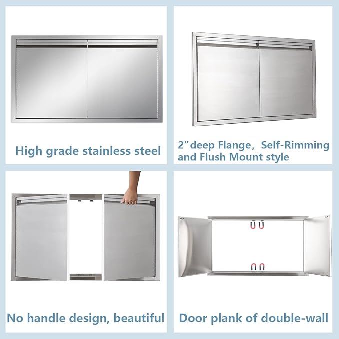 Outdoor Kitchen Door 36" W x 21" H inch Stainless Steel BBQ Double Doors Flush Mount for Outdoor Kitchen Island（Double Wall Door Panel ）