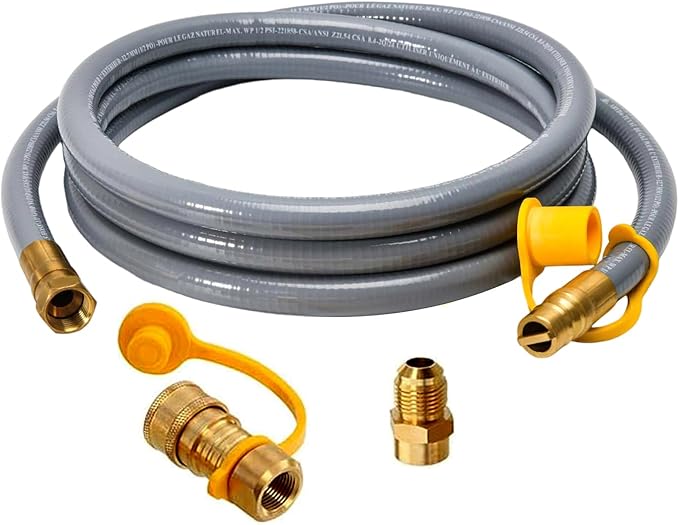 ABYDA 10Feet 1/2" ID Natural Gas Hose Low Pressure LPG Hose with Quick Connect -for BBQ, Grill, Pizza Oven, Patio Heater, and More - Propane to Natural Gas Conversion Kit - CSA Certified