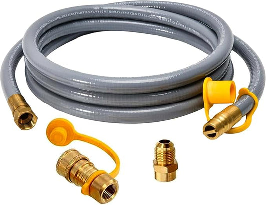ABYDA 10Feet 1/2" ID Natural Gas Hose Low Pressure LPG Hose with Quick Connect -for BBQ, Grill, Pizza Oven, Patio Heater, and More - Propane to Natural Gas Conversion Kit - CSA Certified