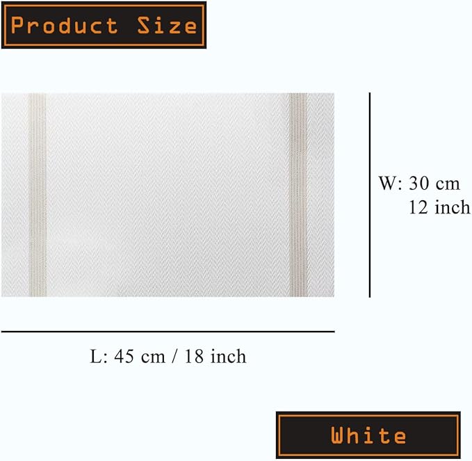 PIGCHCY Luxurious Placemats Set of 6, 18 x 12 inches Elegant Placemats Non-Slip Washable Durable Table Mats for Home/Dining Room Decoration (White)