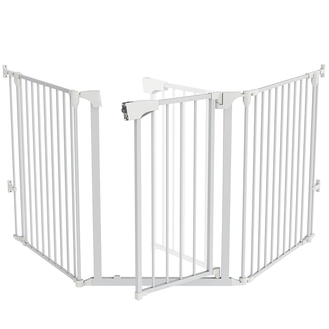 Bonnlo 82-Inch Versatile Safety Gate Metal Baby/Pet Gate Configurable Dog Barrier - Ideal for Wide Door Openings, Stairways, Doorways, Includes Wall Mounts