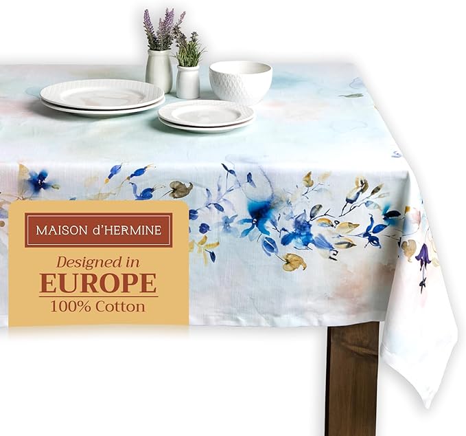 Maison d' Hermine Table Cloth Square Table 100% Cotton 54 x 54 Inches Tablecloth Reusable Decorative for Dining Room, Farmhouse, Home, Party, Festive & Wedding Spring Summer - Lazy Summer Days