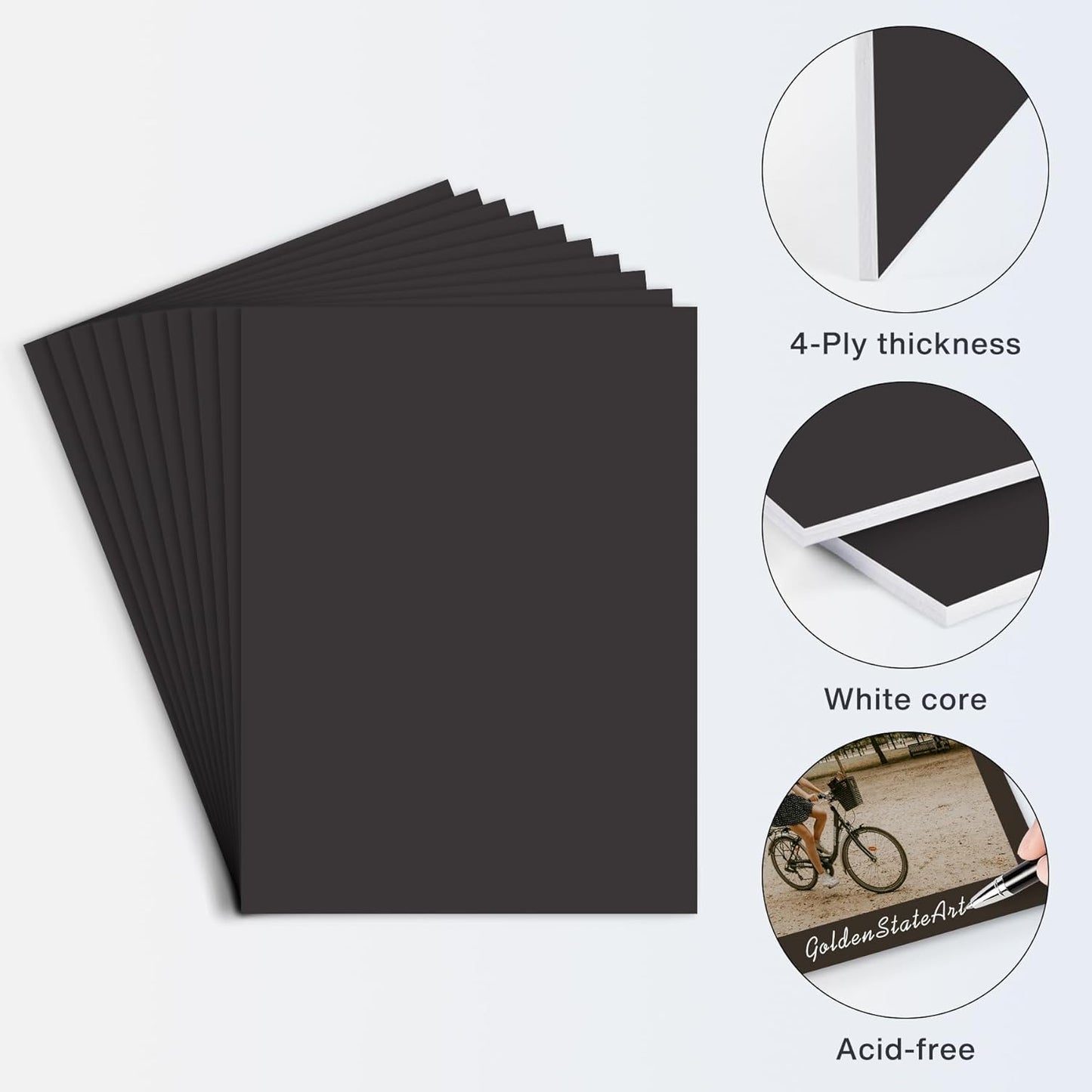 Golden State Art, 12x16 Uncut Photo Mat Matboard - Black Uncut Mats for DIY Projects, Presentation Boards, Art Crafts, Prints (50 Pack)