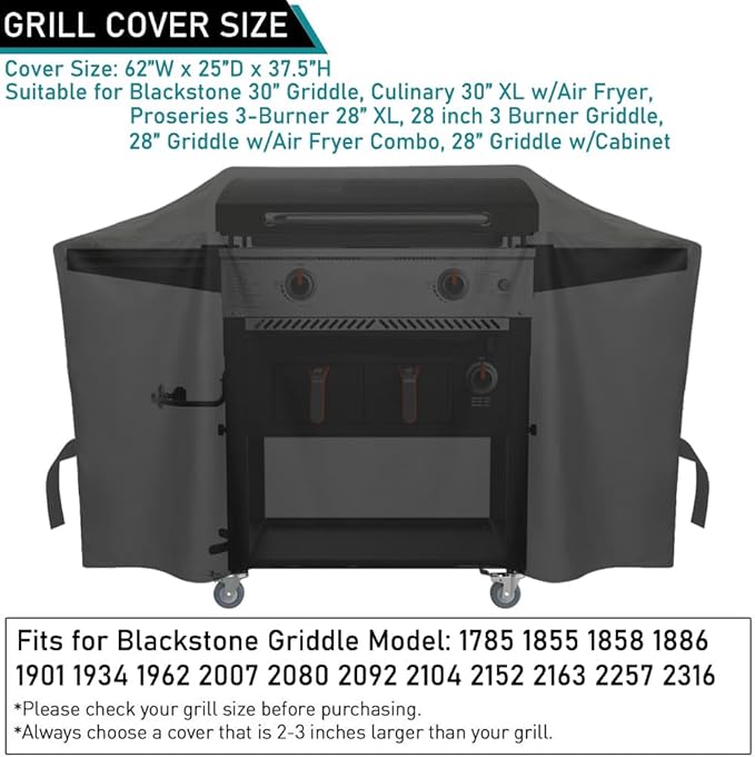 ZJYWSCH Griddle Cover for Blackstone Culinary 30" Griddle 1934 2092 2163 2257, Heavy Duty Waterproof Blackstone 28" ProSeries 3 Burner 1855 1858 1886 1901 2007 2080 2104 2152 2316 Air Fryer 1785 1962