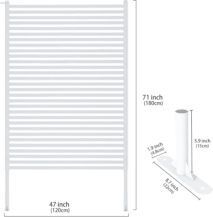 Outdoor Privacy Screen Fence with Feet Stand 4FT x 6FT, Freestanding Fence Privacy Screen for Outside, Metal Pipes and Slats Panels Divider Stake for Garden Patio Balcony Backyard White