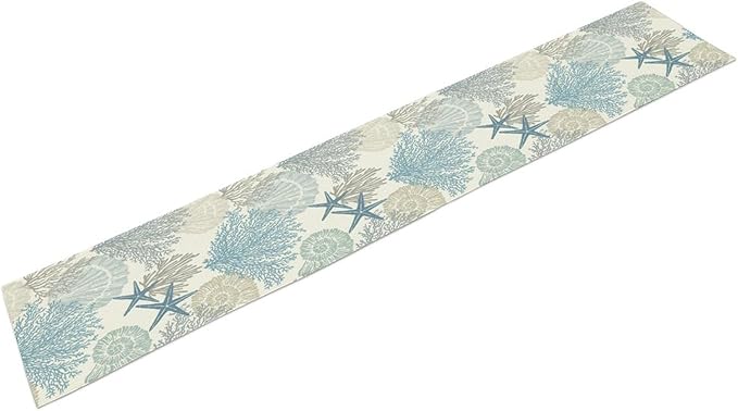 Blue Teal Coral Table Runners, Summer Beach Starfish Coastal Coffee Table Runners for Wedding Party Banquet Dining Holiday 13x60in