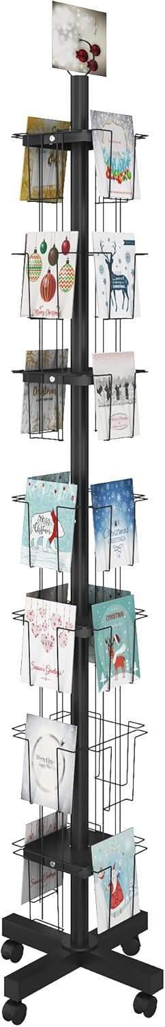 28 Pockets Countertop Rotating Greeting Card Rack, 7 Tier magazine Display Stand Rotating magazine rack for Postcards, Brochures, and Greeting Card