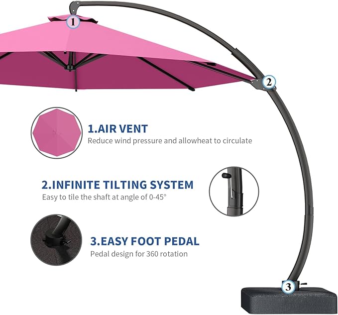 7 Piece Patio Dining Set with 11ft Patio Umbrella (Rose Pink), 7 Navy Outdoor HDPE Dining Set with 6 Chairs + 1 Large Table, for Market, Pool, Garden, Backyard, Deck