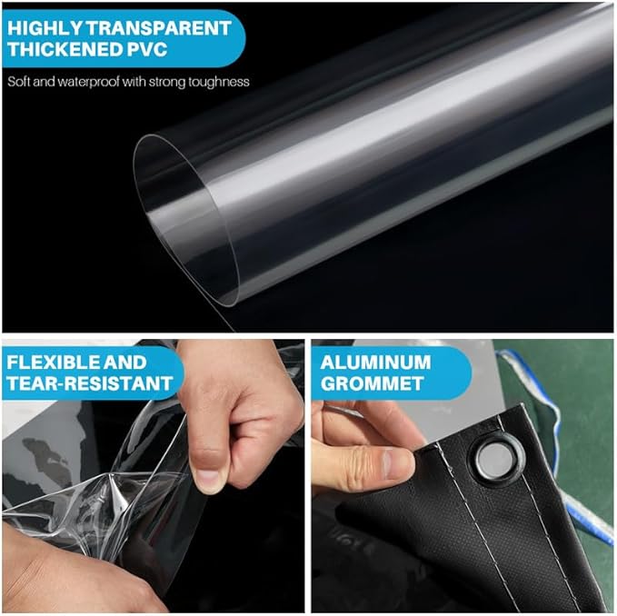 Clear Vinyl Curtains with Zippered Entry, 23oz Heavy Duty Waterproof Anti-UV and Tear-Resistant Tarpaulin with Grommets, Weatherproof Panels for Porch, Pergola, Gazebo, Balcony, Patio, Enclosure
