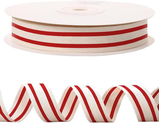 10 Yards × 3/5 Inch Red Natural Cotton Ribbon, Double Sided Webbing Straps Ribbons, Birthday Wedding Valentines Ribbons for Crafting, DIY Sewing, Gift Wrapping