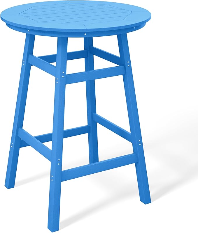 Costaelm Patio Bistro Table, 42" Counter Height Round Patio Cocktail Bar Table with Umbrella Hole, Outdoor Bistro Dining Pub Table for Front Porch Deck Backyard Garden, Pacific Blue