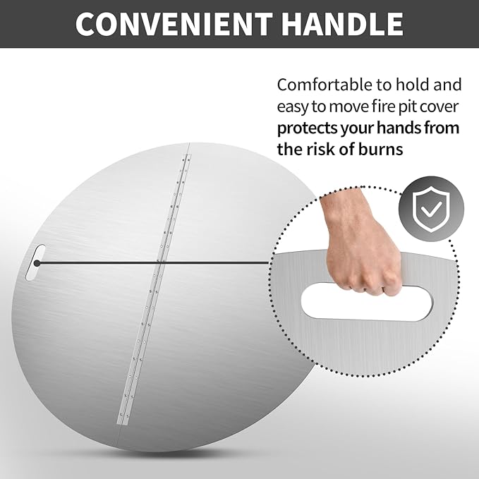 RYFT Fire Pit Lid Round, 40 Inch, 304 Stainless Steel Foldable Cover with Edge Built-in Handle Design, Suitable for Any Round Patio Fire Pits