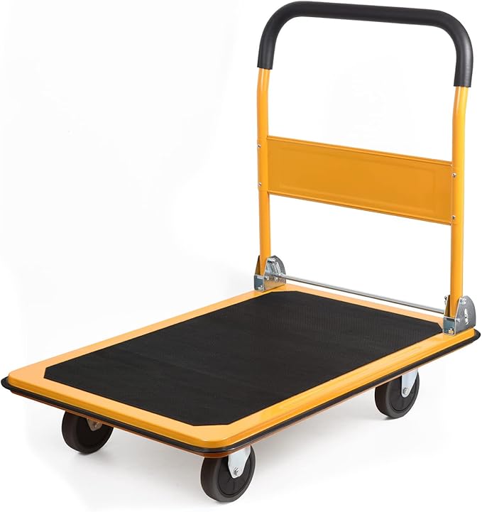 LEADALLWAY Platform Truck Large Size 880lbs Heavy Duty Foldable Push Cart 35.8x24x34.3inches Yellow