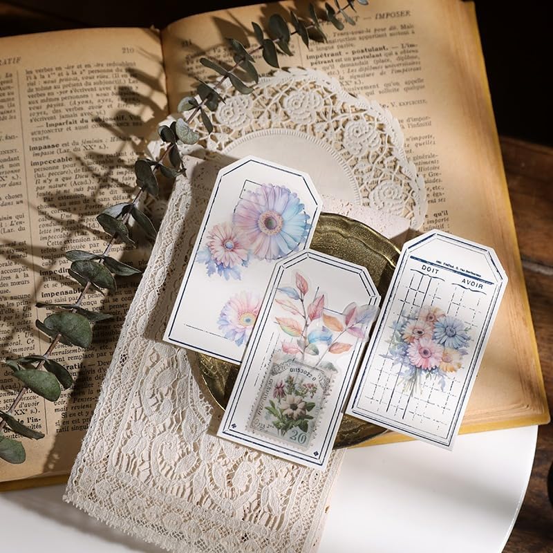 Vintage Vellum Stickers Floral Plants Elements Scrapbooking Supplies Flowers Botanic Natural Translucent Paper Self-Adhesive Junk-Journal Items (Spring Bouquet)