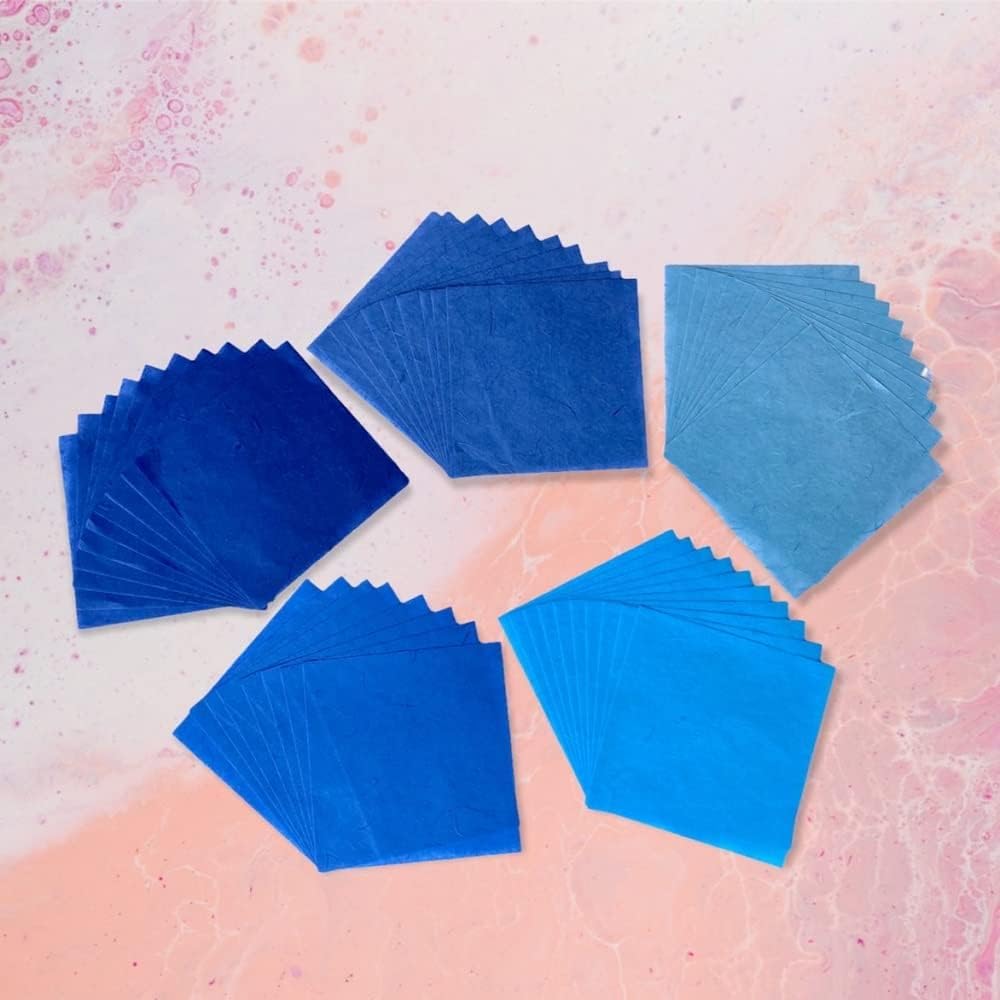 50 Sheets 6 x 6 Inches Natural Fiber Mulberry paper Sheets Square Origami Paper Arts Folding Craft, Decoration Paper, Square Folding Paper for DIY Crafts (Ocean Blue Tone, 6x6 Inch)
