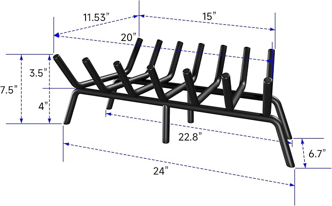 Fireplace Grate 24 Inch, Firewood Log Holder Rack, Heavy Duty Fire Wood Stove Grates for Indoor Outdoor Camping Chimney Hearth Burning Fireplace Accessories Tools