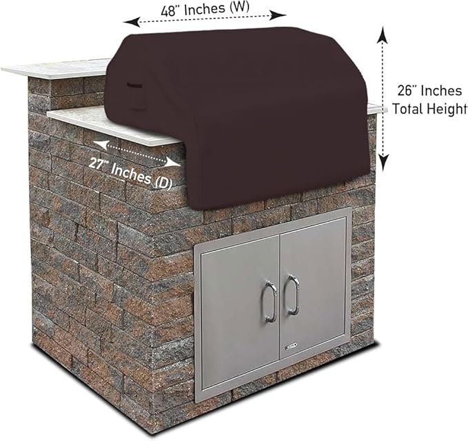 Covers & all Built-in Outdoor Grill Cover, Durable 12 Oz Waterproof Cover Max Material with Air Pocket & Elastic for Snug Fit (48" W x 27" D x 26" H Inches, Coffee)