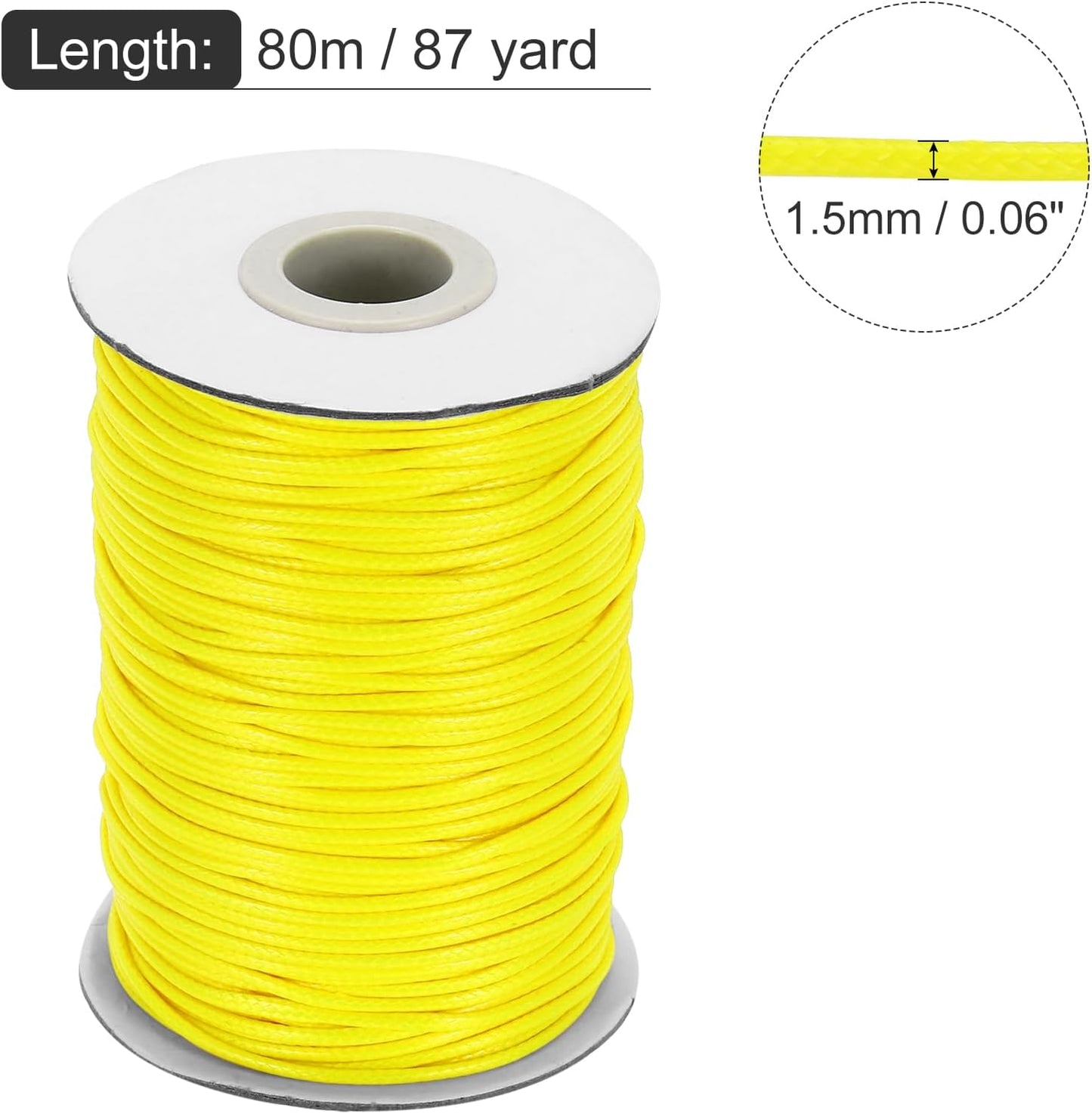 MECCANIXITY Waxed Cord 1.5mm Waxed Thread 87 Yard Wax String Leather Cord for Bracelet Making, Necklaces, Beading, Jewelry Making and DIY Crafts(Yellow)