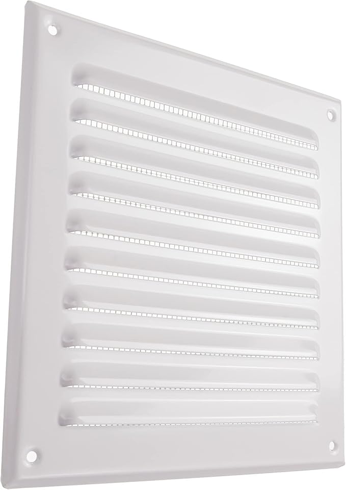 Vent Systems - 6 x 6 Inch (Inner) Pack of 2 White Metal Square Soffit Air Vent Grille Cover, Register Vent Deflector Louver Built-in Mesh HVAC for Bathroom Home Office Kitchen 8" x 8" (Outer)