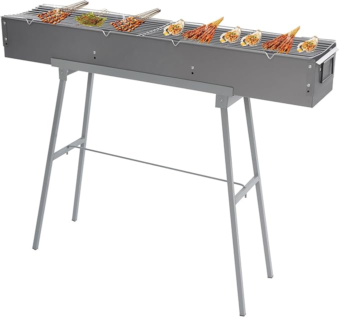 Portable Charcoal Grill, 39.3x7x5.1in Folding Camping Barbecue Gril with 2 Grill Meshes and Stand, 88 lbs Capacity Charcoal Grills for Party, Garden Picnic, Travel, Outdoor Party