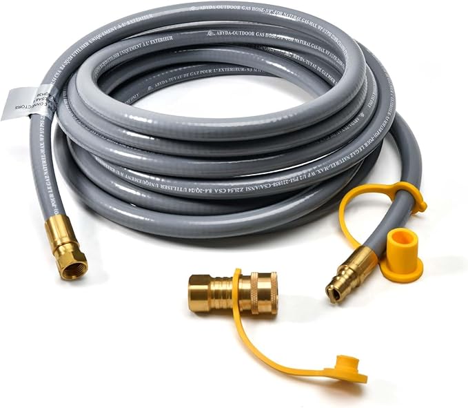 ABYDA 18 Feet 3/8" ID Natural Gas Grill Hose with Quick Connect Fittings, Ideal Natural Gas Line for Grills, Pizza Ovens, Heaters, and More Low Pressure Appliances