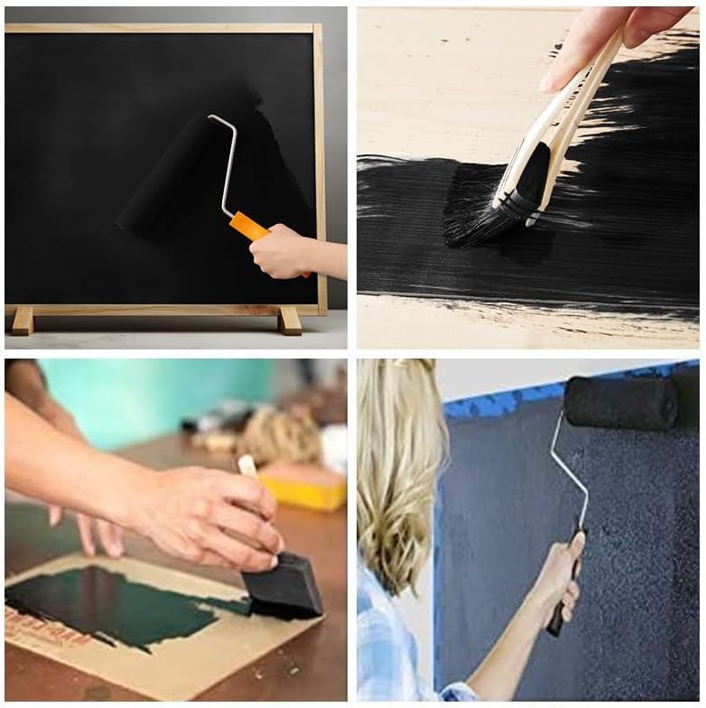 Chalkboard Paint Black Chalk Board Paint for Wood, Metal, Glass, Wall, Plaster Boards Sign, Frame Any Surface Black Matte Finish, Acrylic Non-Toxic, Quick-Dry - 250g, 9oz, Cover