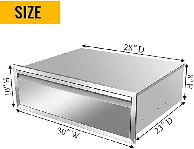 Outdoor Kitchen Drawers, Box Frame Style Flush Mount BBQ Drawer w/Stainless Steel Handle, BBQ Island Drawers For Patio Grill Station,Single Drawer