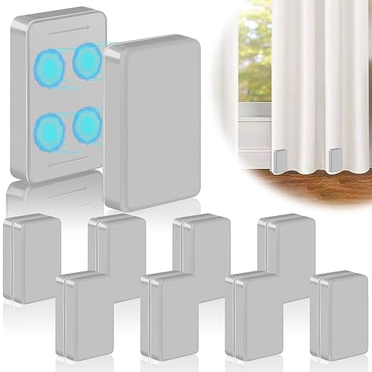 16 Pcs Outdoor Curtain Weights, 8 Pairs Upgrade to Heavier Magnetic Drapery Weights, Plastic Wrapped Waterproof Curtain Magnets for Home Decor, Tablecloth, Patio, Shower, Outside Curtains-Grey