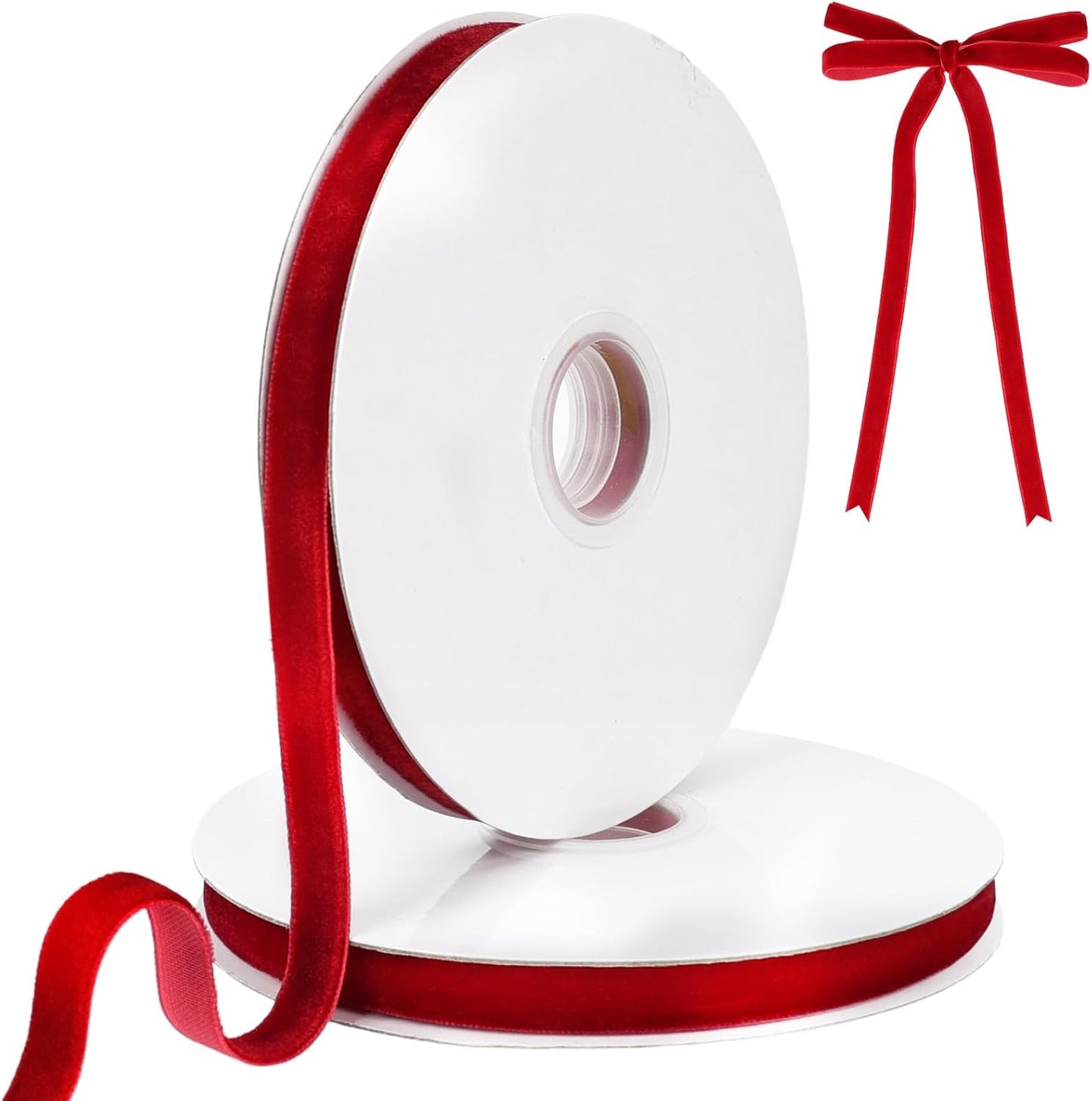 Red Velvet Ribbon, 0.39 Inch x 20 Yards Single Faced Red Ribbon for Gift Wrapping, Bow Making, Christmas Tree Decorations, Wreath Making and DIY Crafts (10 Yards Each Roll)