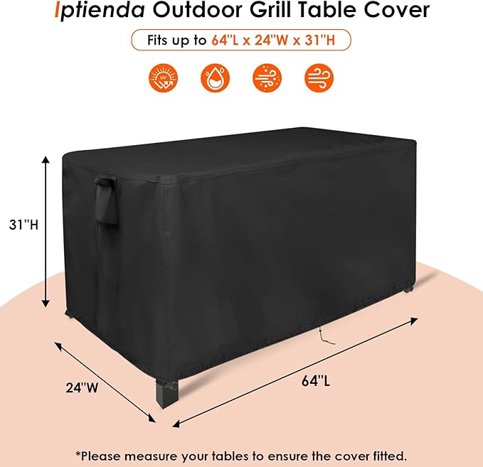 Outdoor Table Cover for Grill Station Prep Table, 64 inch Grill Table Cover Waterproof for Big Green Egg Table,Black-64"L x 24"W x 31"H