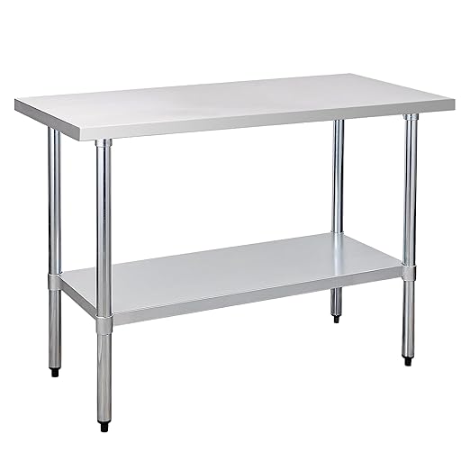 Stainless Steel Table for Prep & Work 24 x 48 Inches, NSF Heavy Duty Commercial Food Prep Work Table with Undershelf and Galvanized Legs for Restaurant, Home and Hotel