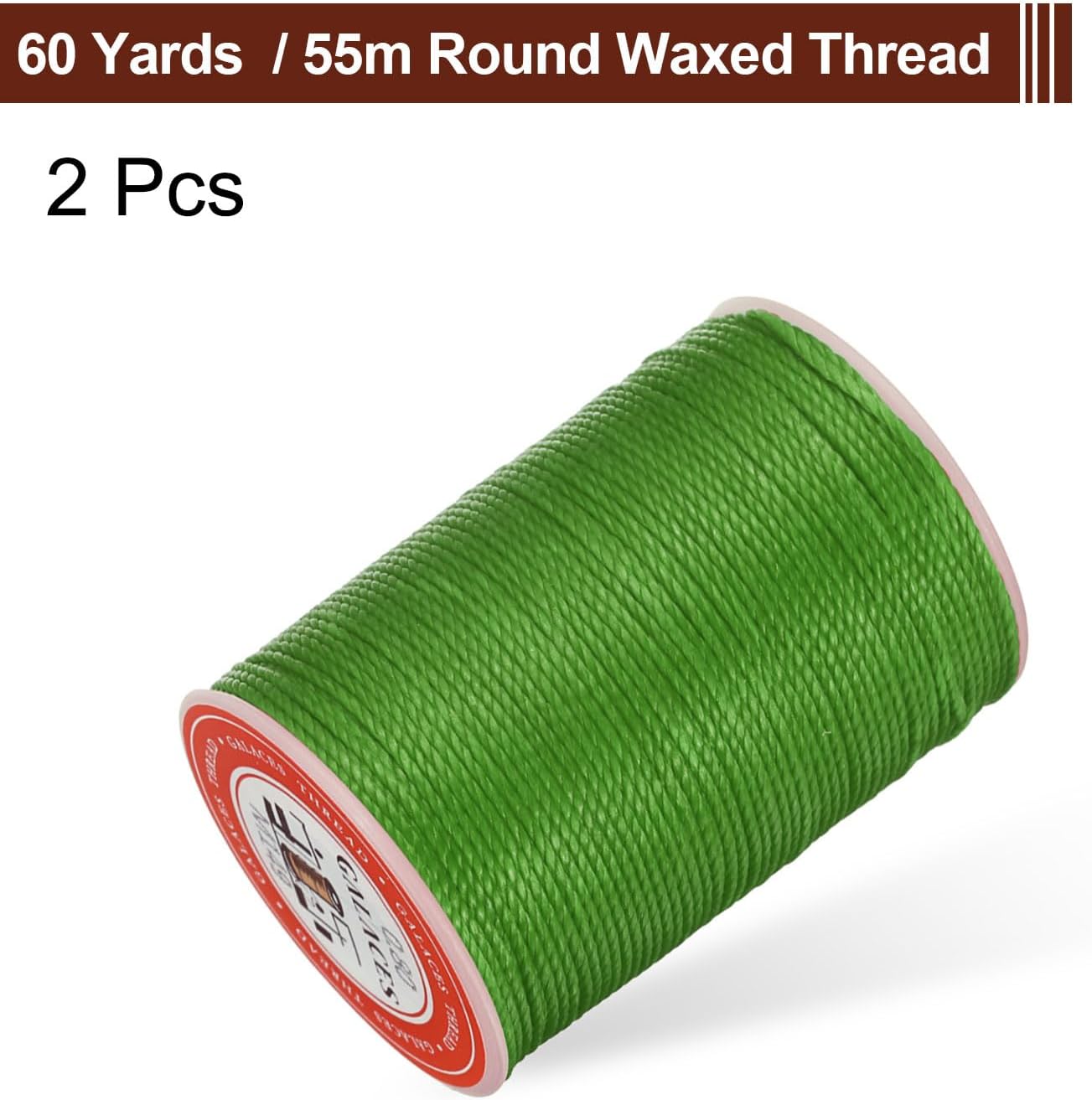 uxcell Round Leather Sewing Waxed Thread, 55m / 60 Yards Polyester Wax String, 0.80mm Wax Stitching Cord for Leather Crafts, Bookbinding, Bracelets Braided, Light Green, 2pcs