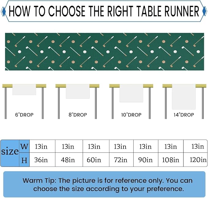 Golf Club Golf Ball Table Runner Kitchen Dining Table Runner 13*48in Table Center Decor for Indoor Outdoor Home Holiday Party