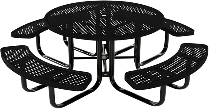 COATEDOUTDOORFURNITURE Heavy-Duty Portable Outdoor Kids Table with Umbrella Hole, Punched Steel Kids Picnic Table, Commercial-Grade, Made in America (46 in, Round, Childrens, Textured Black)
