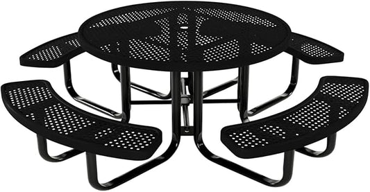 COATEDOUTDOORFURNITURE Heavy-Duty Portable Outdoor Kids Table with Umbrella Hole, Punched Steel Kids Picnic Table, Commercial-Grade, Made in America (46 in, Round, Childrens, Textured Black)