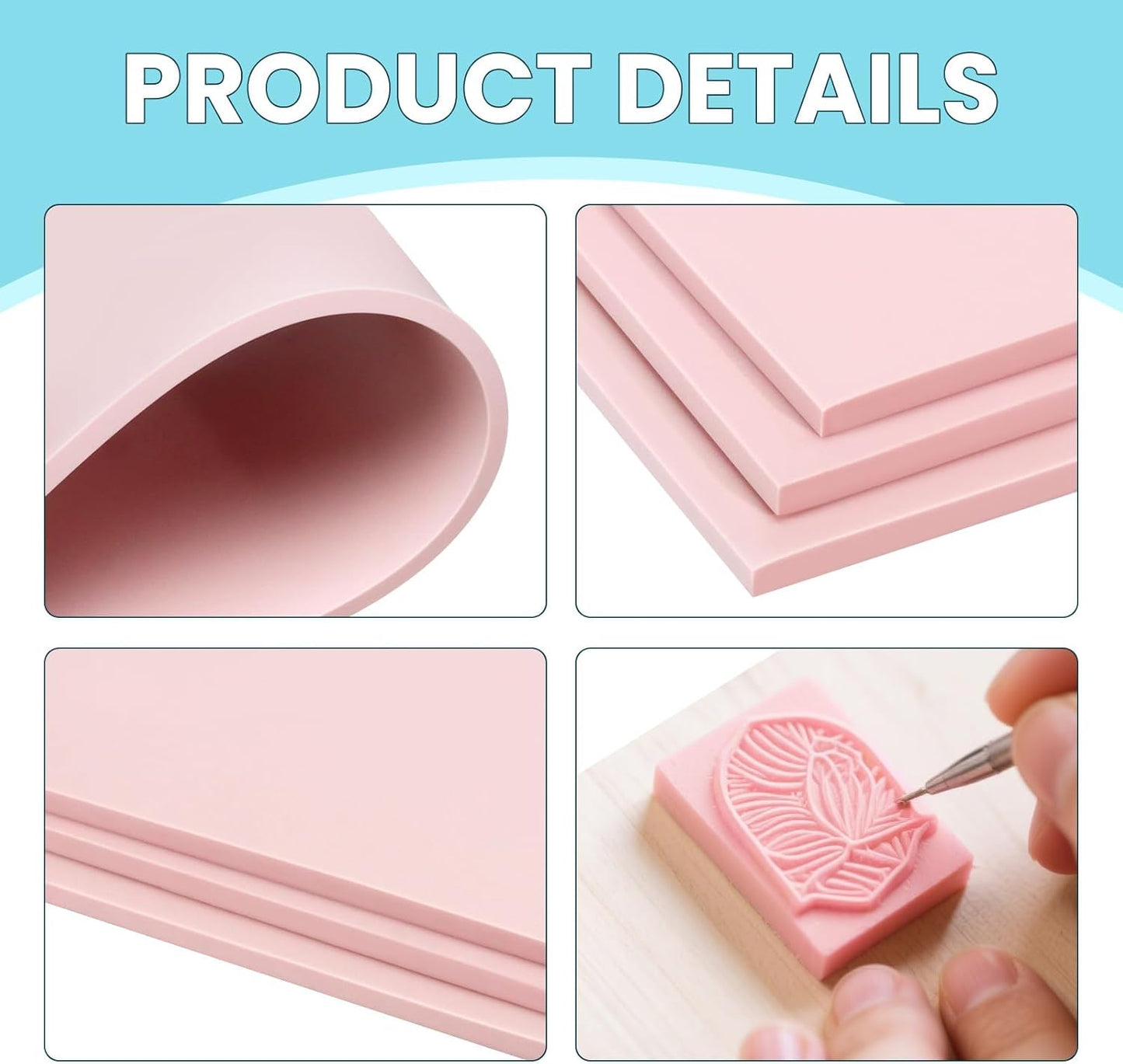 6 Pack 8''x10'' Pink Rubber Stamp Carving Blocks Soft Carving Blocks for DIY Stamp Making, Printmaking, Art Projects Craft Supplies for Beginners & Professionals