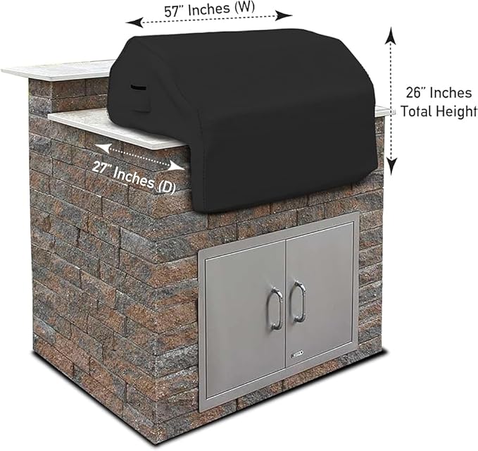Covers & all Built-in Outdoor Grill Cover, Durable Heavy Duty 18 Oz Waterproof Cover Tuff Material with Air Pocket & Elastic for Snug Fit (57" W x 27" D x 26" H inches, Black)