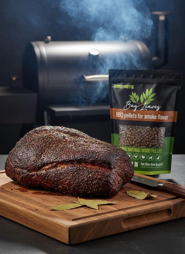 SMOKRITE: Bay Leaves Wood Pellets for Smoker Grills, All 100% Natural Hard Wood BBQ Pellets for Outdoor Grills, Smoke, Roast, Burns Up to 30 Hours of Smoking 0.5 kg