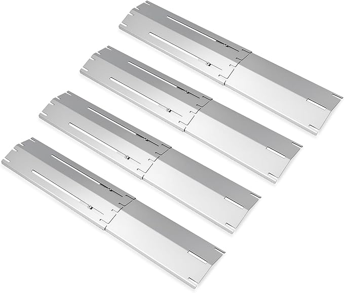 Universal replacement heavy duty adjustable heat plate shield,Burner cover,Flavorizer bar,heat Tent,Flamer tamer for gas grill models,Extends from 11.75"up to 21"L (304 Stainless Steel, 4 Pack)