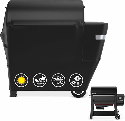 Utheer Grill Cover for Weber Searwood XL 600 Pellet Grill, Heavy Duty 600D Waterproof Fabric Grill Cover for Weber 3400146, Black