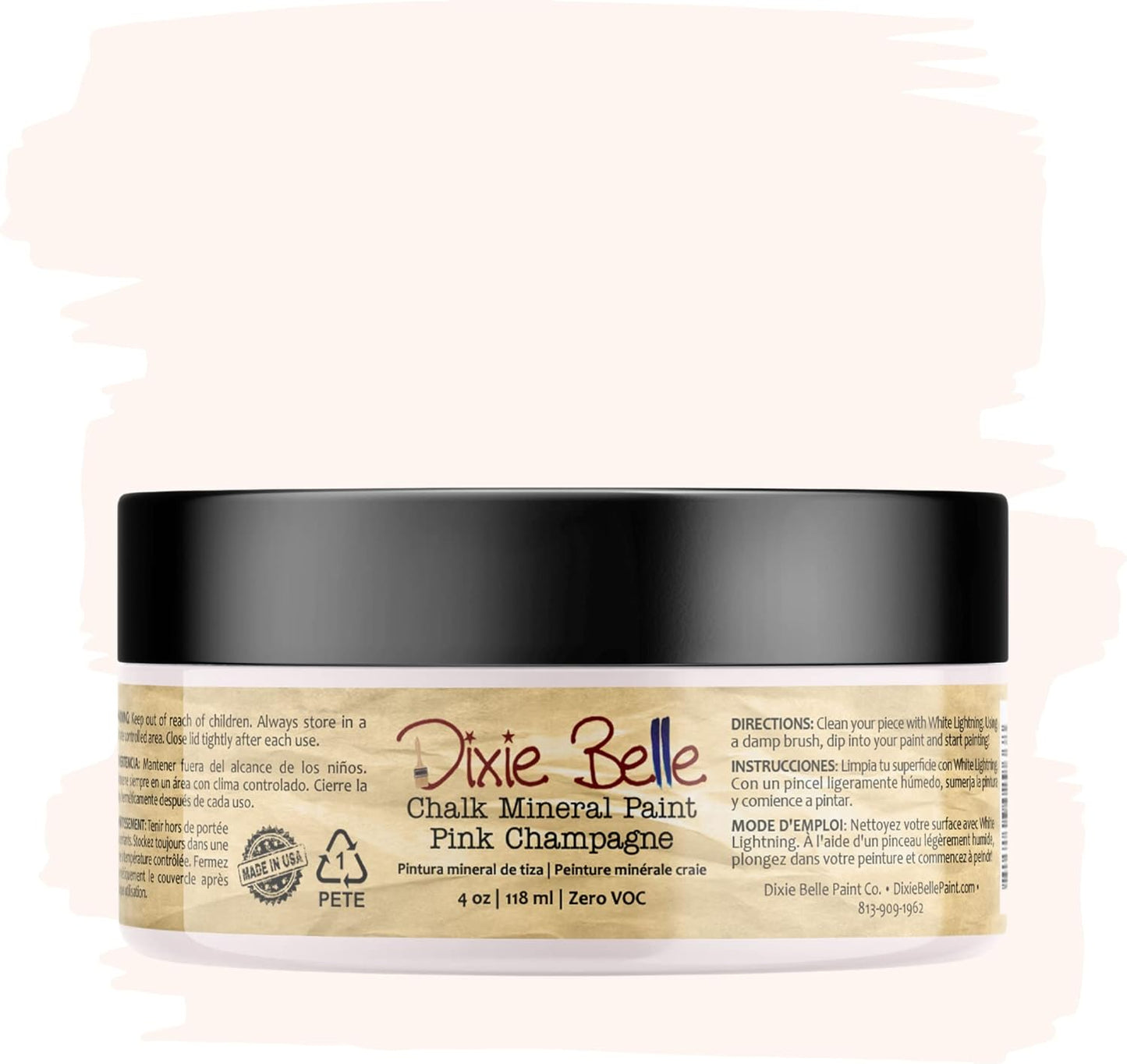 Dixie Belle Paint Company Chalk Finish Furniture Paint - Pink Champagne (4oz) - Matte Pale Pink Chic Chalk Mineral DIY Furniture Paint