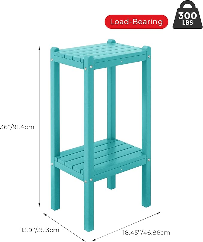 Costaelm Outdoor Side Table, 2-Tier Small Patio Coffee Tables for Outside, Outdoor End Tables for Patio, Adirondack Side Table for Outside, Outside Table for Pool, Porch, Garden, Turquoise