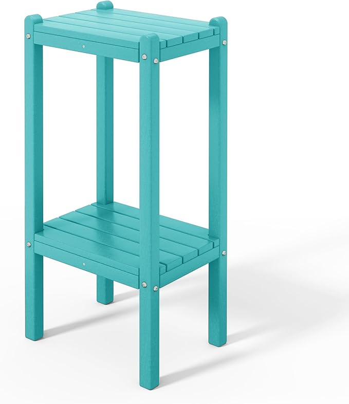 Costaelm Outdoor Side Table, 2-Tier Small Patio Coffee Tables for Outside, Outdoor End Tables for Patio, Adirondack Side Table for Outside, Outside Table for Pool, Porch, Garden, Turquoise