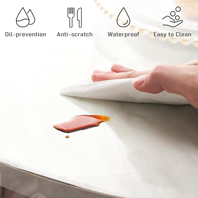Clear Plastic Tablecloth Protector Round 60inch Diameter Waterproof Oilproof Stain Resistant Wipeable Table Cover for Dining Tables