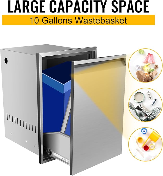 Outdoor Kitchen Stainless Steel Triple Access BBQ Drawers With Handle For BBQ Island Patio Grill Station,Trash Drawer