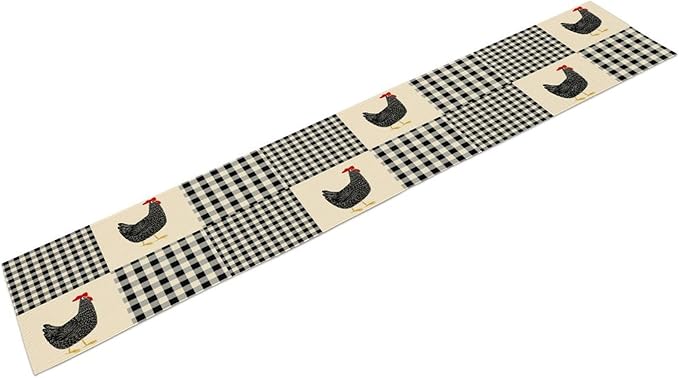 Farm Animal Table Runner, Chicken Hen Black White Buffalo Plaid Check Farmhouse Chick Table Runner for Home Kitchen Holiday Dining Party 13x120in