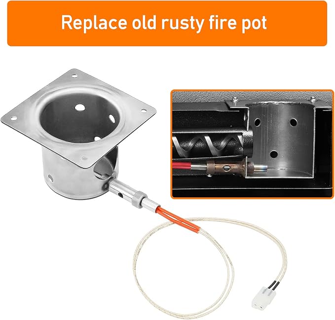 Fire Burn Pot and Hot Rod Ignitor Kit for Traeger and Pit Boss Pellet Grill, Upgraded Pellet Grill Replacement Parts, Come with Hot Rod Igniter, Ash Remover, Screws and Fuse